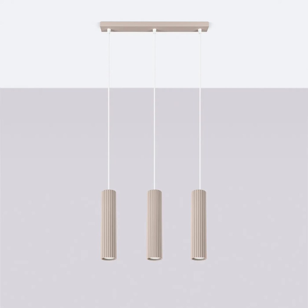 Lampa wisząca KARBON 3L taupe ryflowana SOLLUX LIGHTING
