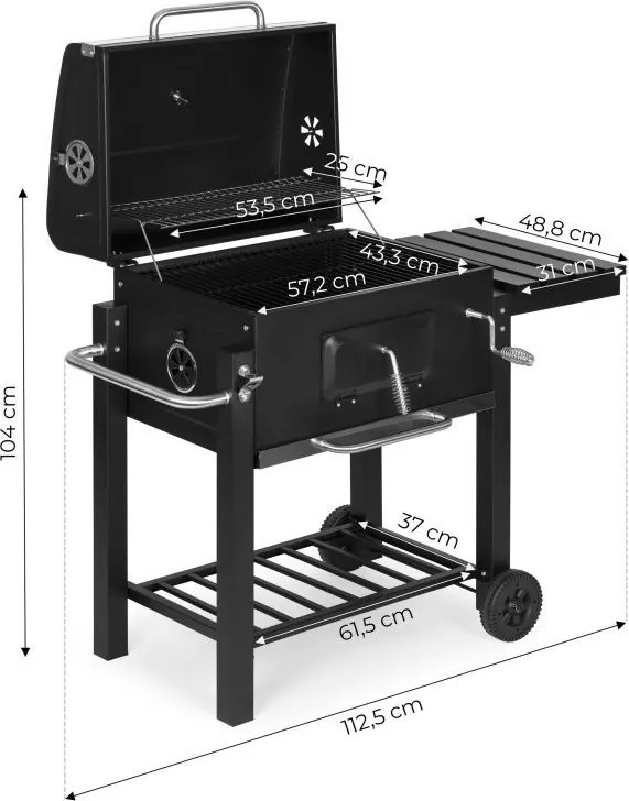 Grill węglowy ogrodowy GW-01 z półkami, kółkami i pokrywą