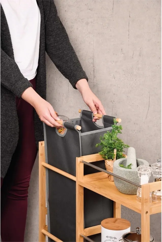 Kesper 24857 Regał na kółkach z koszem na butelki, bambus, 78 x 20 x 68 cm