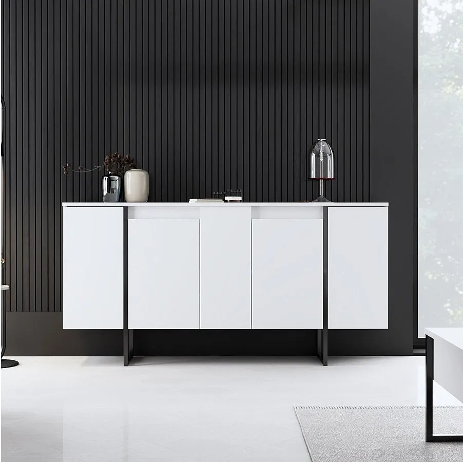 Komoda – 160 x 35 x 80 cm – Biała i czarna – Płyta wiórowa pokryta melaminą