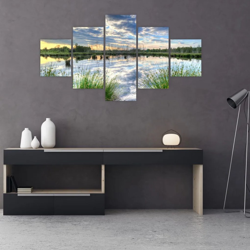 Obraz jeziora z trzcinami (125x70 cm)