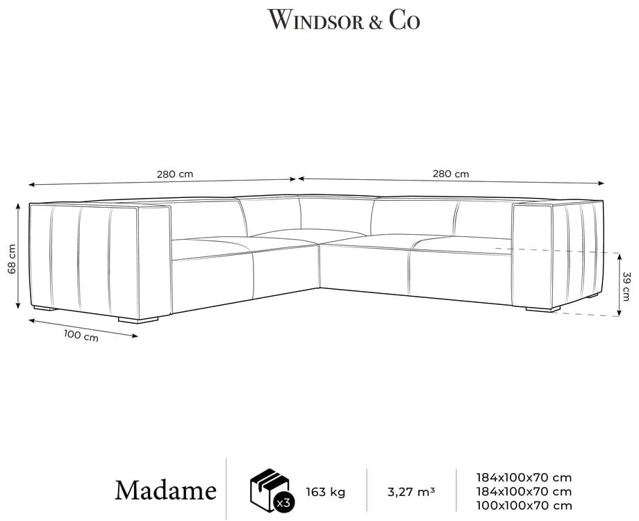 Brązowy skórzany narożnik (róg zmienny) Madame – Windsor &amp; Co Sofas