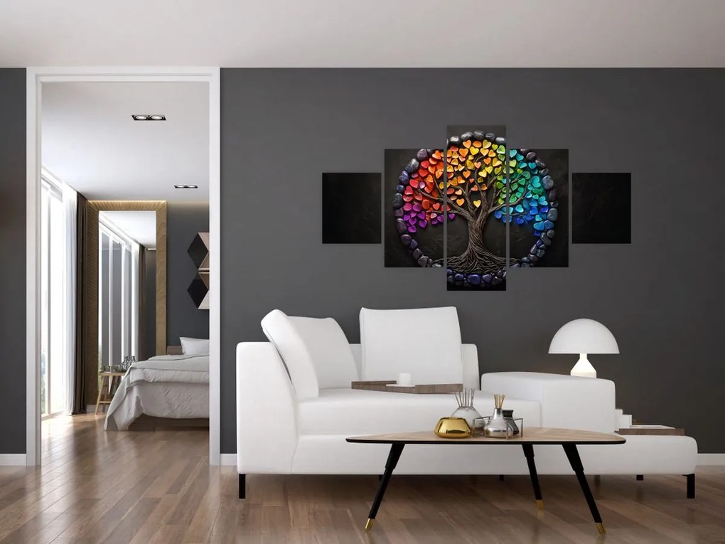 Obraz – Drzewo pełne kolorowych serc (125x70 cm)