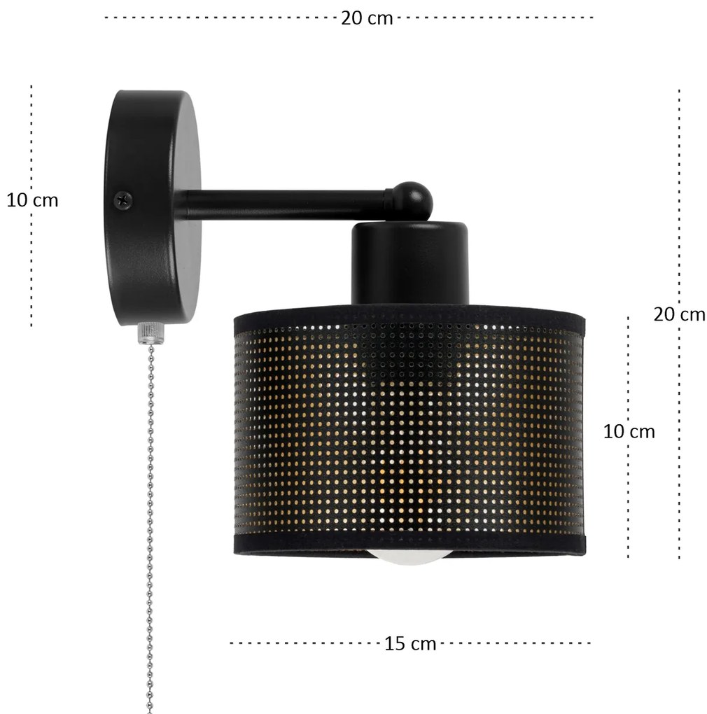 Czarny kinkiet z włącznikiem jednopunktowy z czarnym abażurem SHWD-BE-