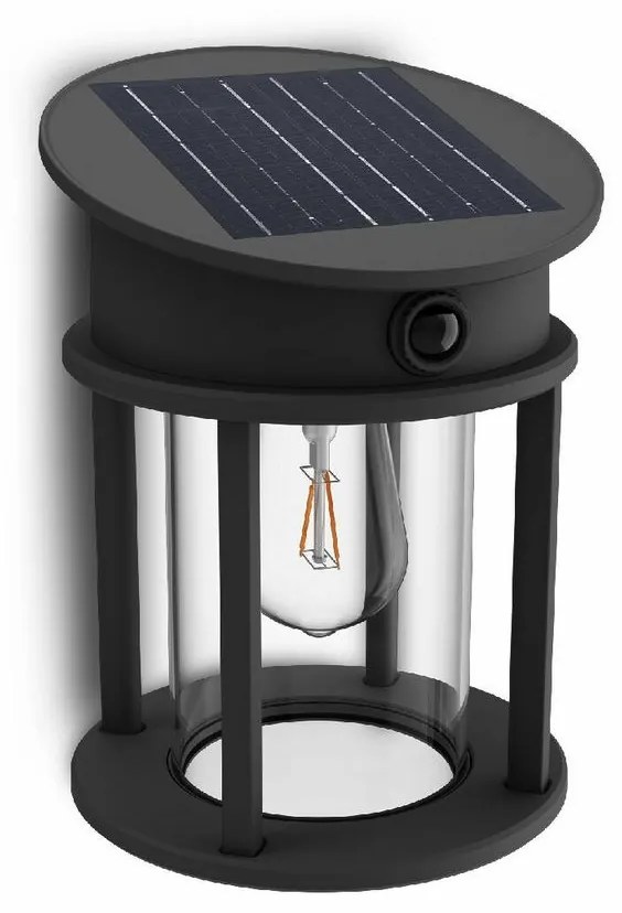 Okrągła oprawa Philips Geri UltraEfficient solarLED z czujnikiem, antracytowa, 3,2 W, 2700 K