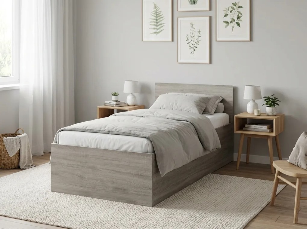 Łóżko SOFIA 80 x 200 cm, dąb truflowy Stelaż: Ze stelażem listwowym rolowanym, Materac: Materac Deluxe 10 cm