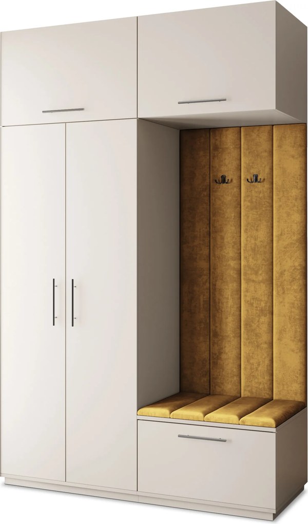 Masseno Garderoba REMA 150/240/60 cm Nowoczesna Szafa do Przedpokoju Kaszmir, MONOLITH 48 (Żółty)