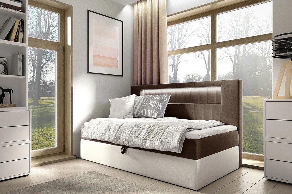 Brązowe łóżko z oświetleniem LED 3 rozmiary D7-R43