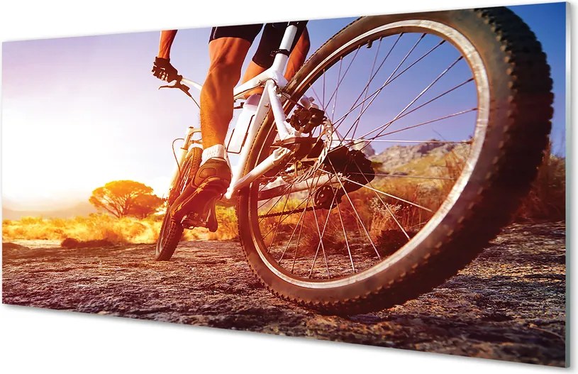 Panel szklany do Kuchni Rower na Górskiej Drodze o Zachodzie