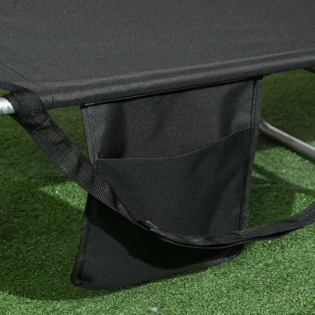 Outsunny Leżak ogrodowy, fotel leżak z wyściełanym otworem na twarz, leżanka masująca do użytku zewnętrznego, kieszeń boczna, tkanina, metal, czarny | Aosom PL