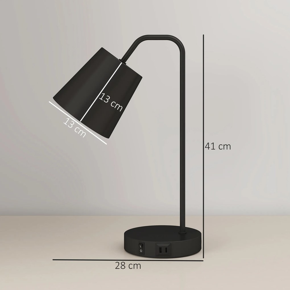 HOMCOM Zestaw lamp stołowych, 2 szt., Nowoczesne lampy z USB-A i USB-C do sypialni, salonu i biura, Czarny | Aosom PL
