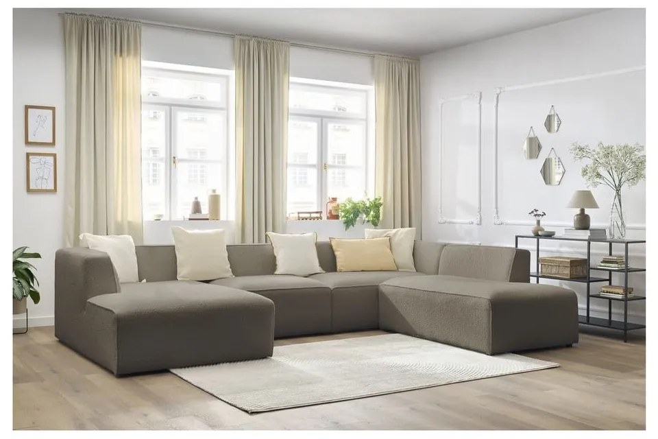 Brązowy narożnik modułowy z materiału bouclé (prawostronny/w kształcie litery U) Megeve – Bobochic Paris
