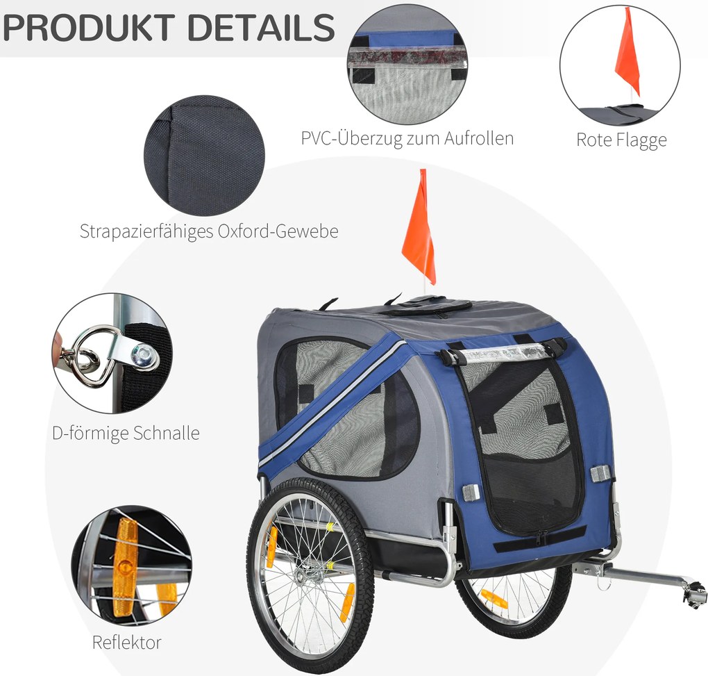 Przyczepa rowerowa PawHut, przyczepa dla psa, pokrowiec przeciwdeszczowy, tkanina Oxford, niebieski