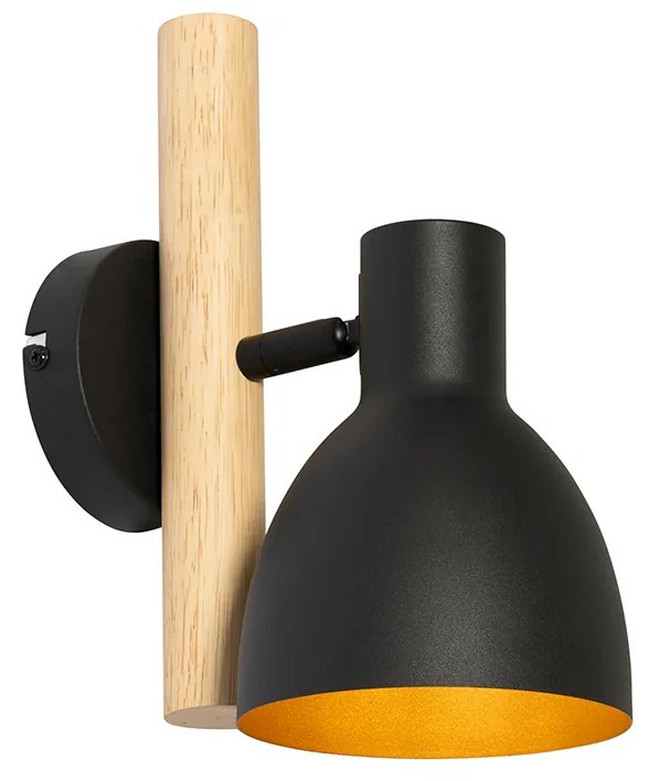 Rustykalna lampa ścienna czarna z drewnem - Flint