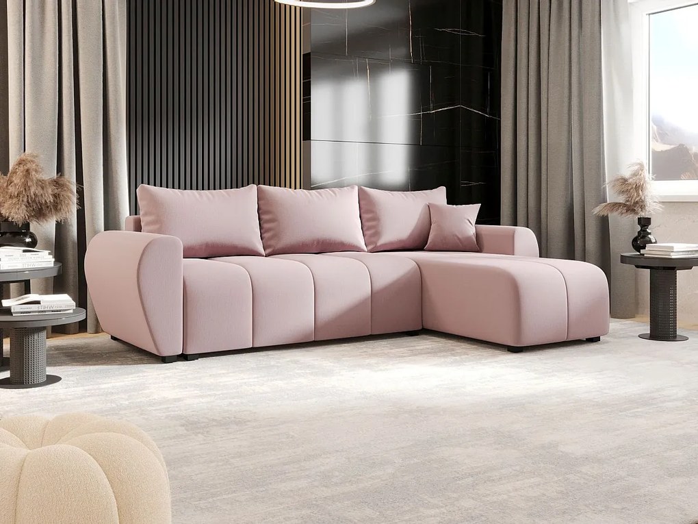 BEDANTE narożnik MOLISA L Cosmic 14 prawa różowy z funkcją spania sofa w kształcie litery L z pojemnikiem na pościel