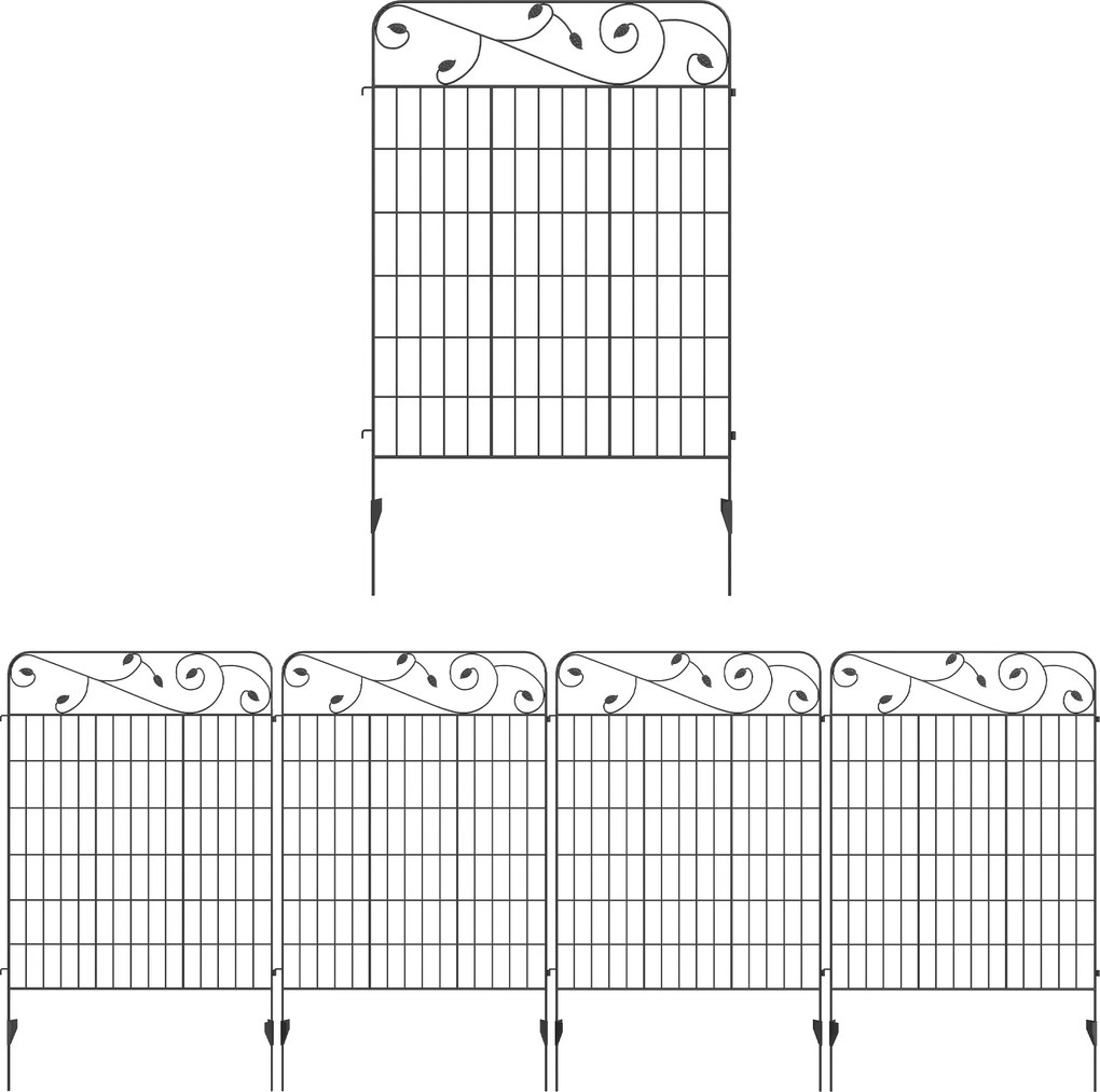 Outsunny Płot Ogrodowy z Kraty Furtka Vintage 365x0.8x112cm Czarny Odporny na Warunki Atmosferyczne | Aosom PL
