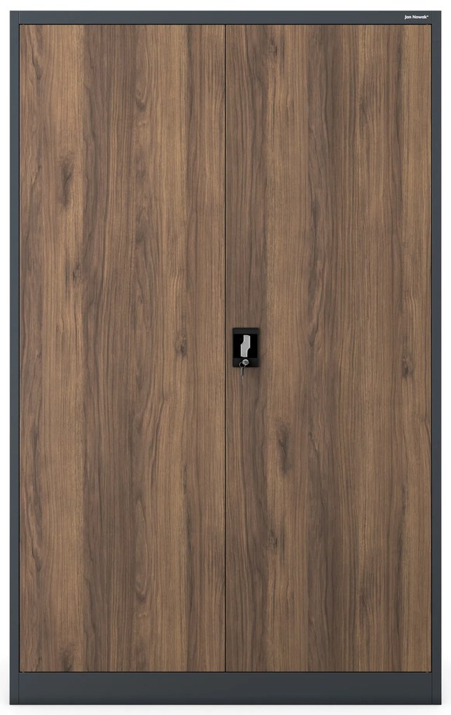 Szafa biurowa metalowa na akta, szeroka, antracyt/orzech, 1150x1850x400 mm: JAN II Eco Design