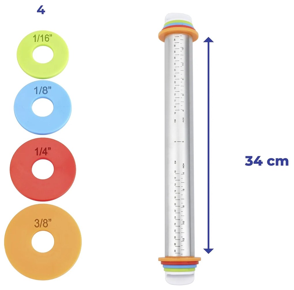 Wałek do ciasta z regulacją grubości, stal nierdzewna