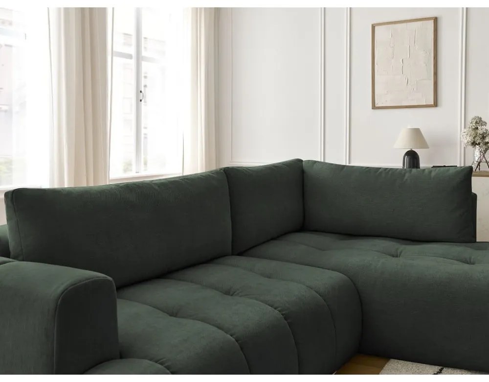 Zielony rozkładany/ze schowkiem narożnik (prawostronny/w kształcie litery L) Fuji – Bobochic Paris