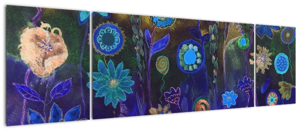 Obraz ciemnoniebieskich kwiatów (170x50 cm)