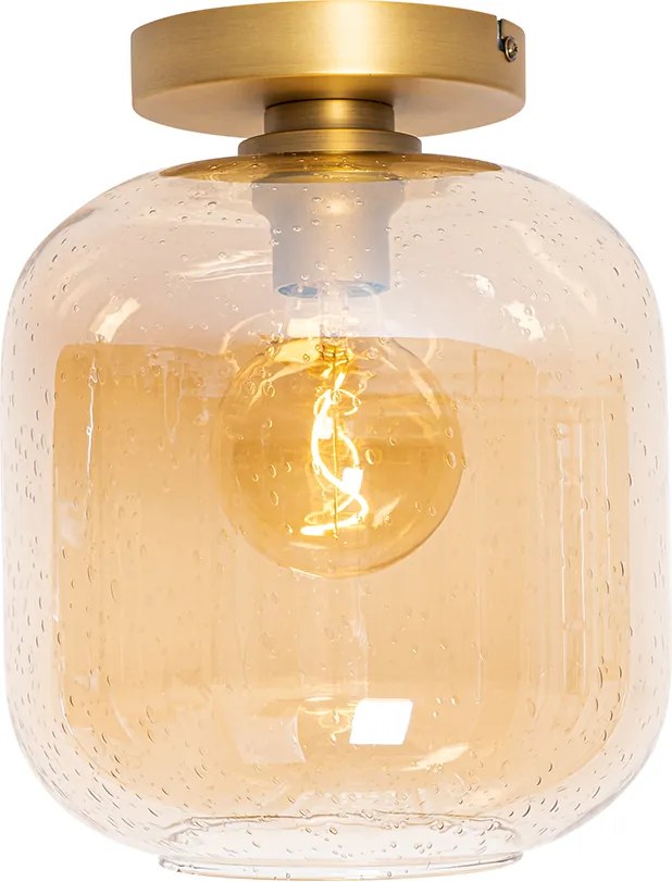 Designerska lampa sufitowa mosiądz i bursztynowe szkło - Zuzanna