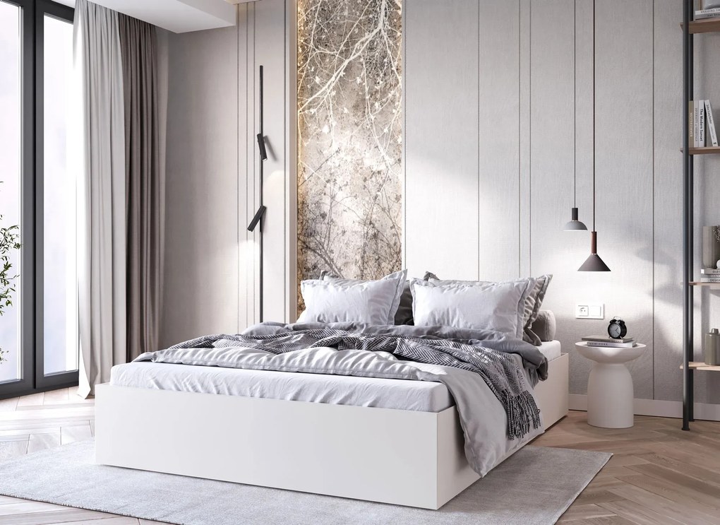 Białe łóżko dwuosobowe z materacem 160x200 W1-N09