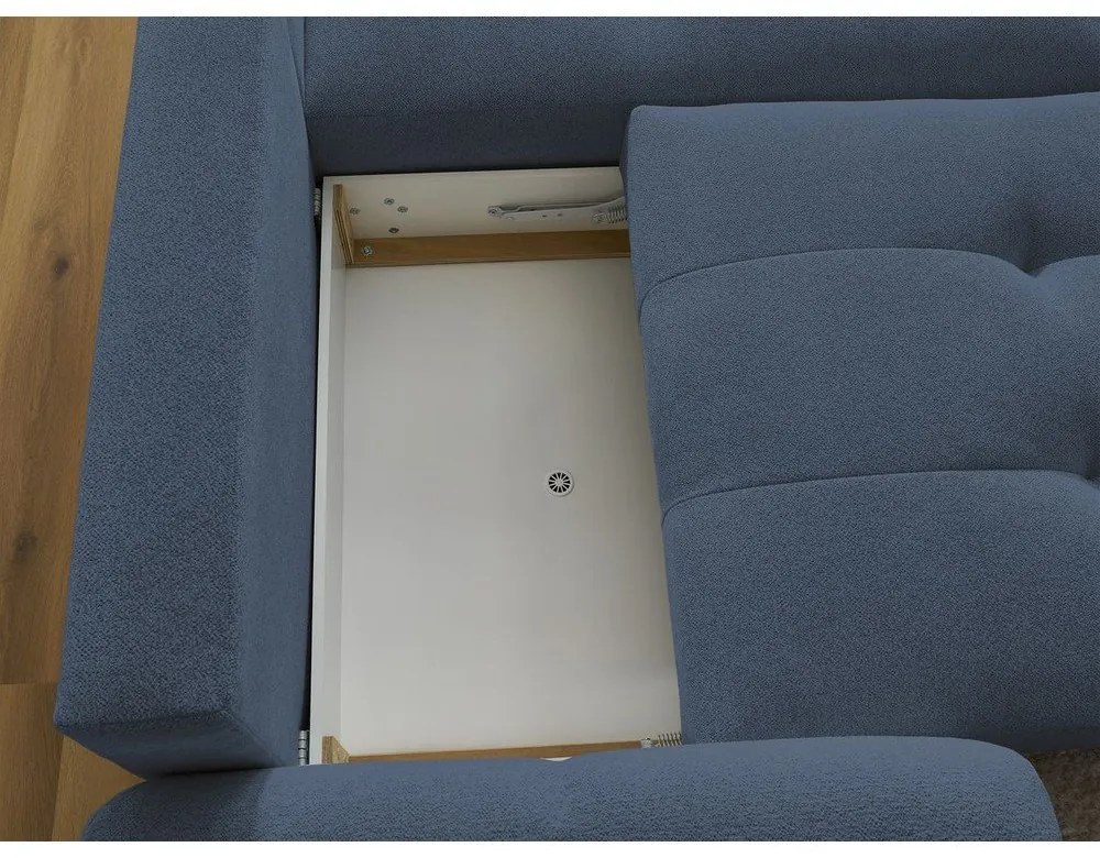 Niebieski rozkładany/ze schowkiem narożnik z tkaniny szenilowej (prawostronny/z szezlongiem) Roxelane – Bobochic Paris