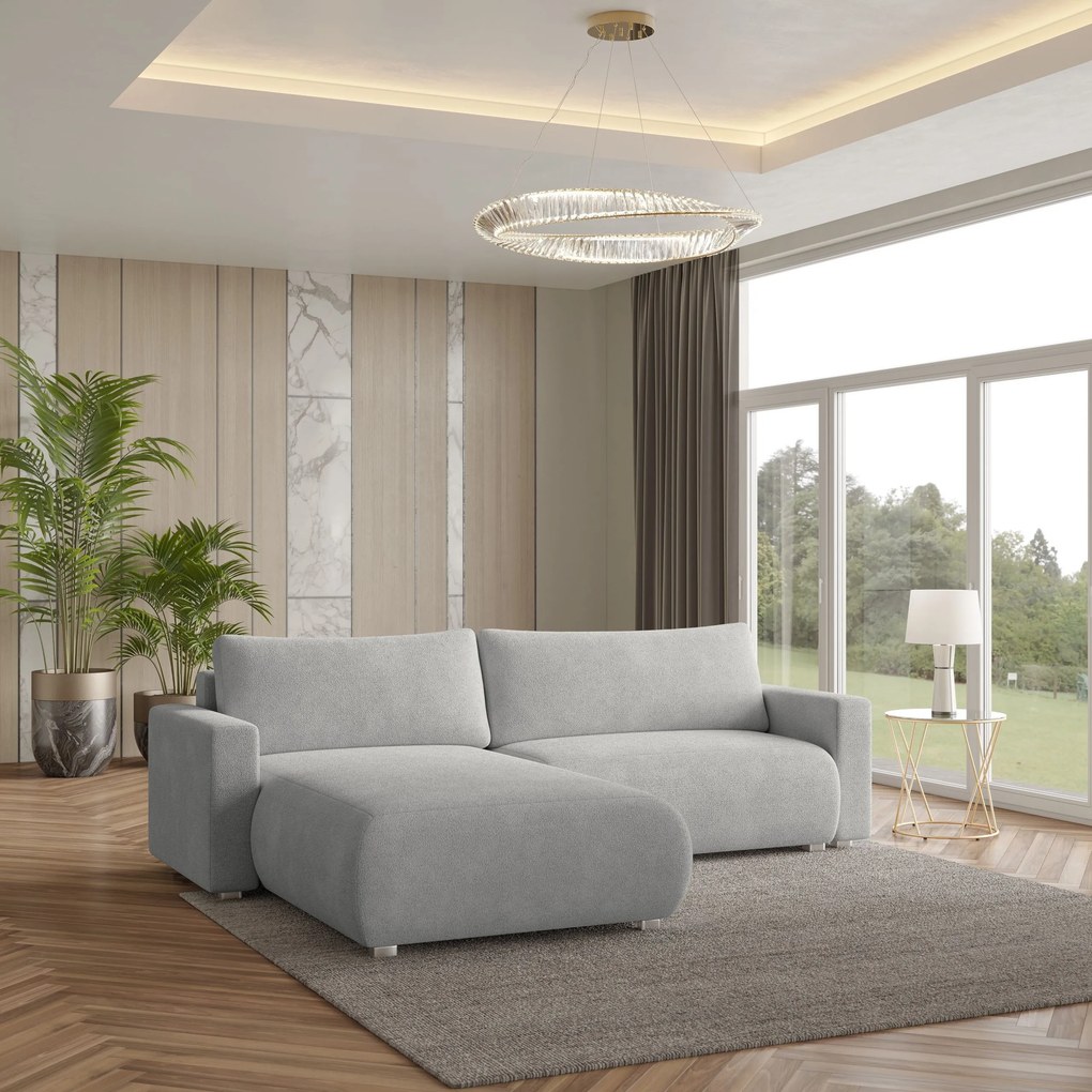Masseno Narożnik TURIN z funkcją spania i pojemnikiem na pościel Narozniki L, Rozkładana sofa - Jasnoszary, NOW OR NEVER 83