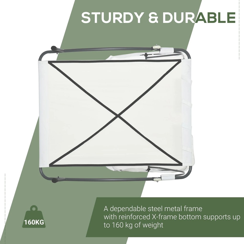 Outsunny® Leżak Dwuosobowy Ze Składanym Daszkiem Stal Kremowo-biały