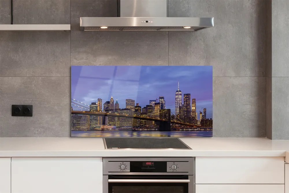 Panel Szklany Zachód Słońca nad Wodą i Mostem