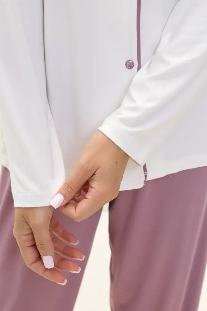 Damska bambusowa piżama CLAUDIA L Kremowy / Jagodowy