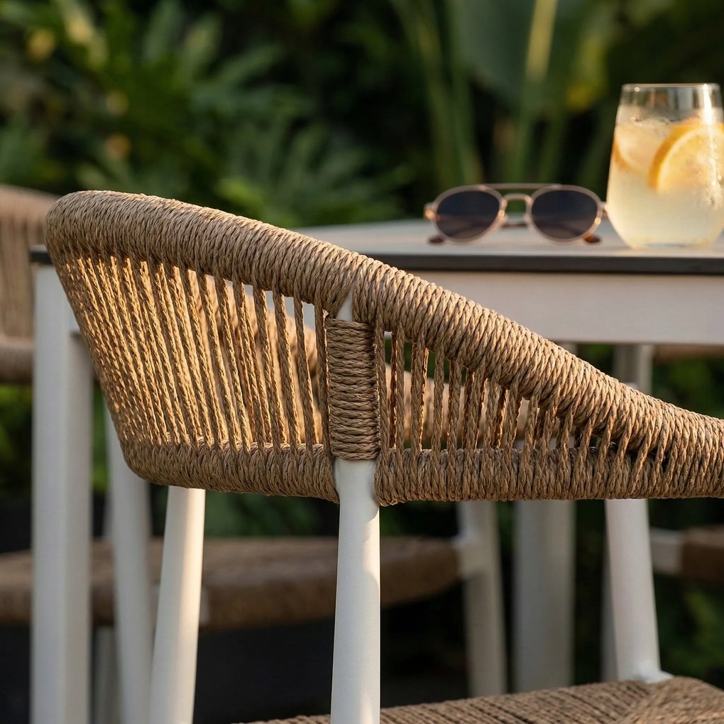 Krzesło Ogrodowe Białe 56x60x78 cm Plecione Brązowe Sznurki Nowoczesne
