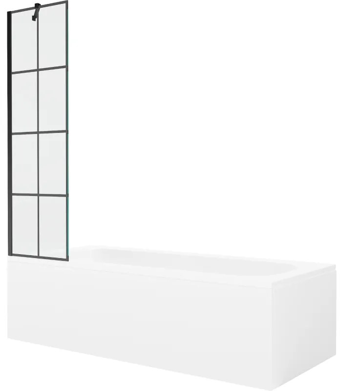 Mexen Vega wanna prostokątna 160 x 70 cm z obudową i parawanem 1-skrzydłowym 50 cm, czarny wzór - 550116070X9505007077