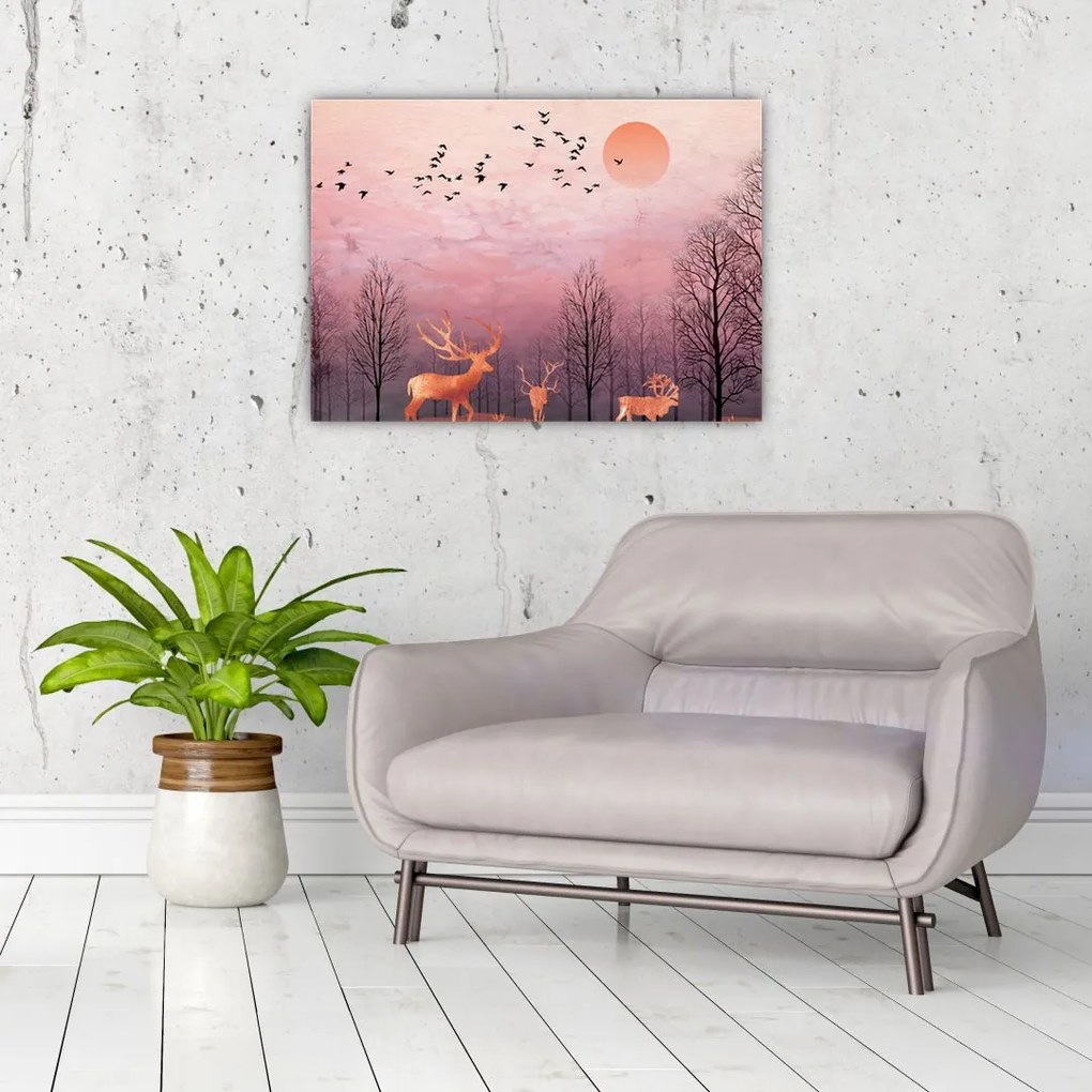 Zdjęcie - Jeleń w blasku zachodzącego słońca (70x50 cm)