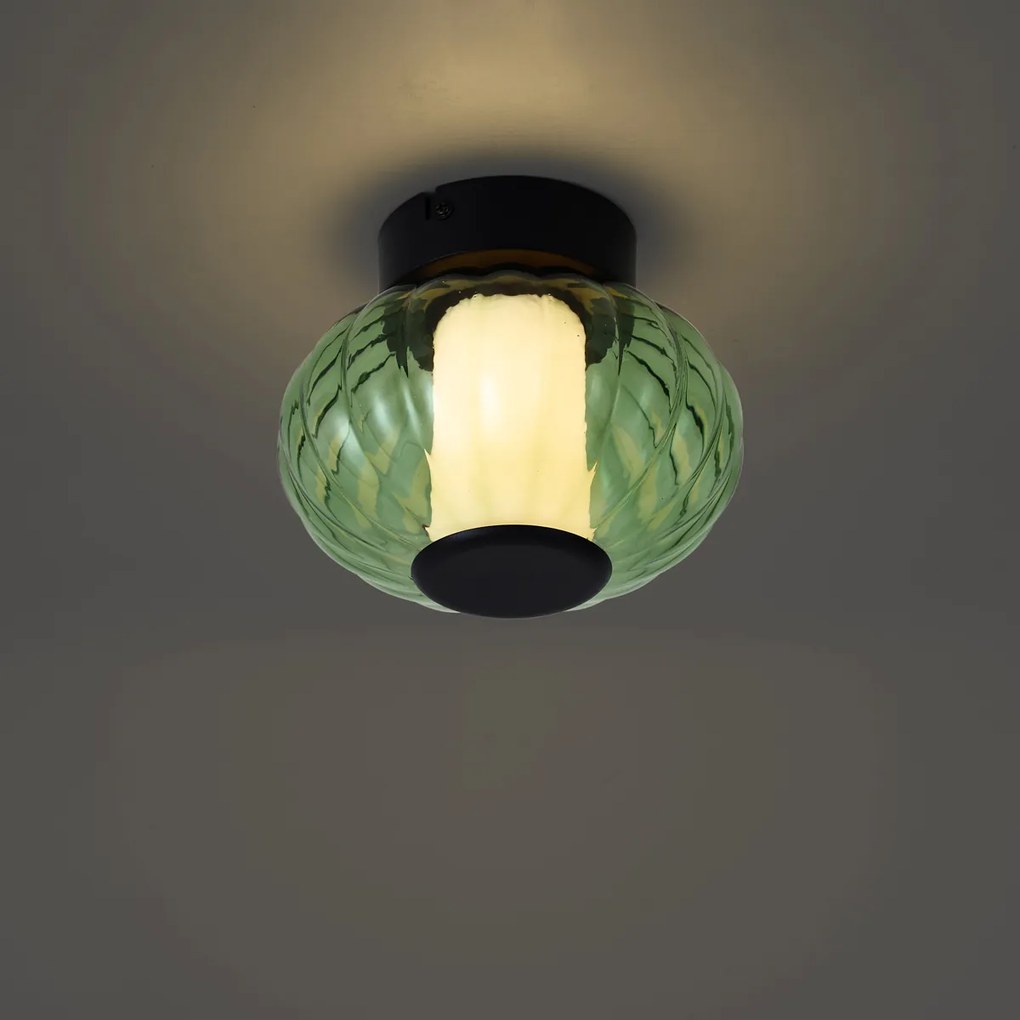 Designerska lampa sufitowa czarna 18 cm z zielonym szkłem ze ściemnialną 3-stopniowo diodą LED - Margherite