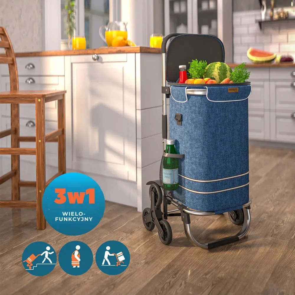 Torba na zakupy na kółkach do schodów COMFORT, 50l, niebieska Monzana