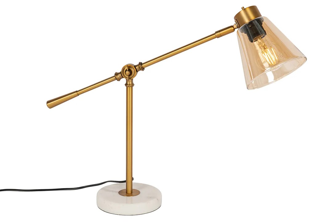 Lampa stołowa w stylu art deco brązowa z marmurem i bursztynowym szkłem - Nina ArtDeco Oswietlenie wewnetrzne