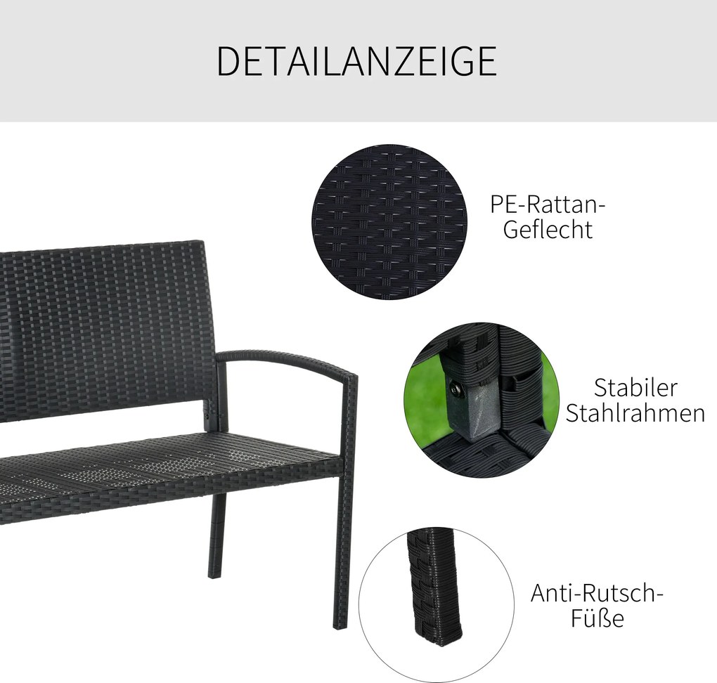 Outsunny ŁAWKA OGRODOWA RATTANOWA 2- OSOBOWA czarna