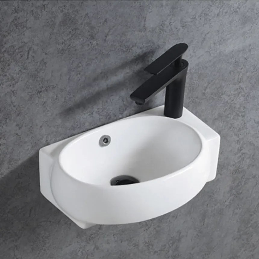 Ceramiczna umywalka ścienna KW198 do WC dla gościBłyszczący biały - 42 x 28 x 15 cm
