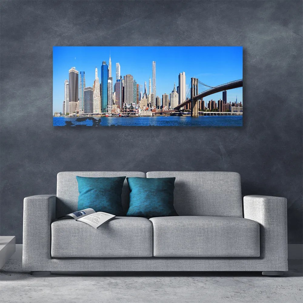 Zdjęcie na płótnie Sylwetka Mostu nad Rzeką