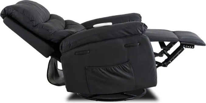 Fotel Masujący BRUCE Rozkładany Czarny Ekoskóra Nowoczesny