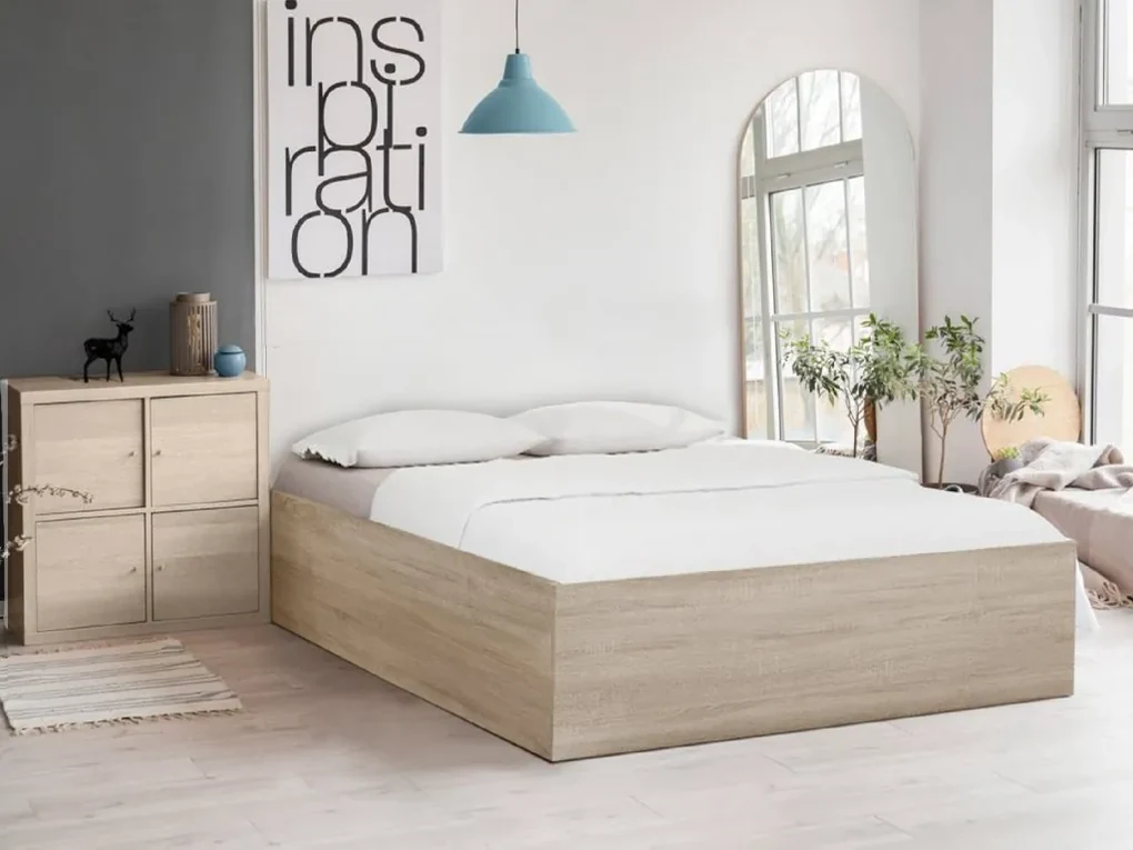 Łóżko BELLA 160 x 200 cm, dąb sonoma Stelaż: Ze stelażem listwowym rolowanym, Materac: Materac Somnia 18 cm