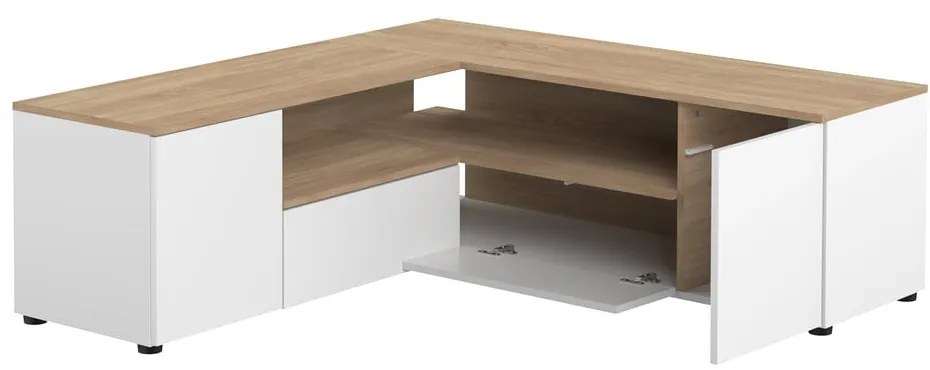 Biała szafka pod TV w dekorze dębu 130x46 cm Angle – TemaHome