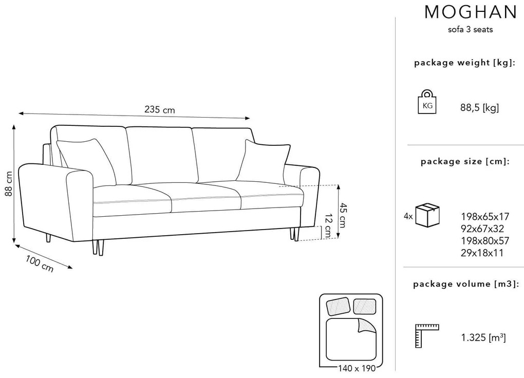 Sofa rozkładana welurowa, zielona 235/100/88 MOGHAN z funkcją spania