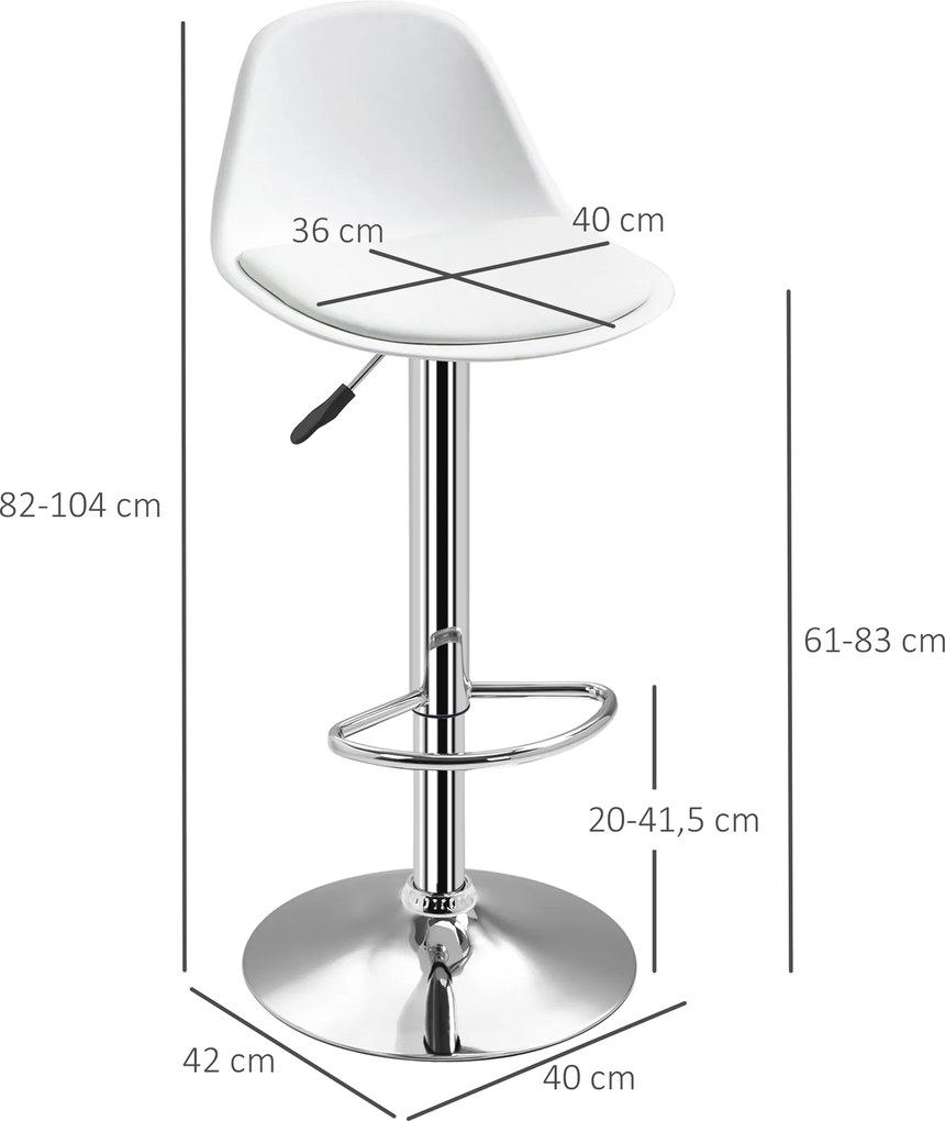 HOMCOM Zestaw 2 hokerów nowoczesne krzesła barowe do 120 kg białe stylowe siedziska | Aosom PL