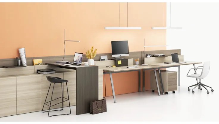 Biurko DOUBLE LAYERS, bez przegród, dąb naturalny/dąb bejcowany