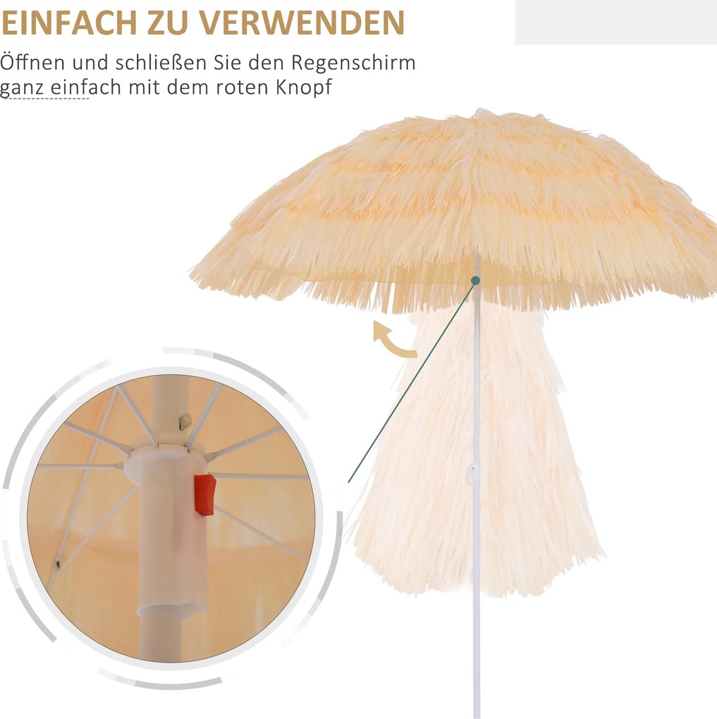 Outsunny Parasol Hawajski Beżowy Ø160 cm Parasol Plażowy Ogrodowy Imprezowy Wielokolorowy Stylowy Ochrona przed Słońcem | Aosom PL
