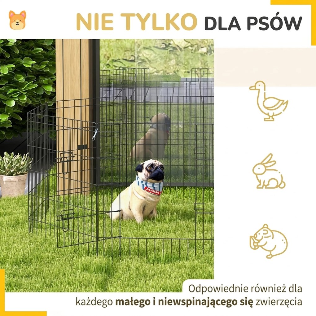 PawHut Wybieg dla zwierząt domowych, zagroda dla szczeniąt i małych psów, z drzwiami, do użytku wewnątrz i na zewnątrz, 76 cm, Czarny