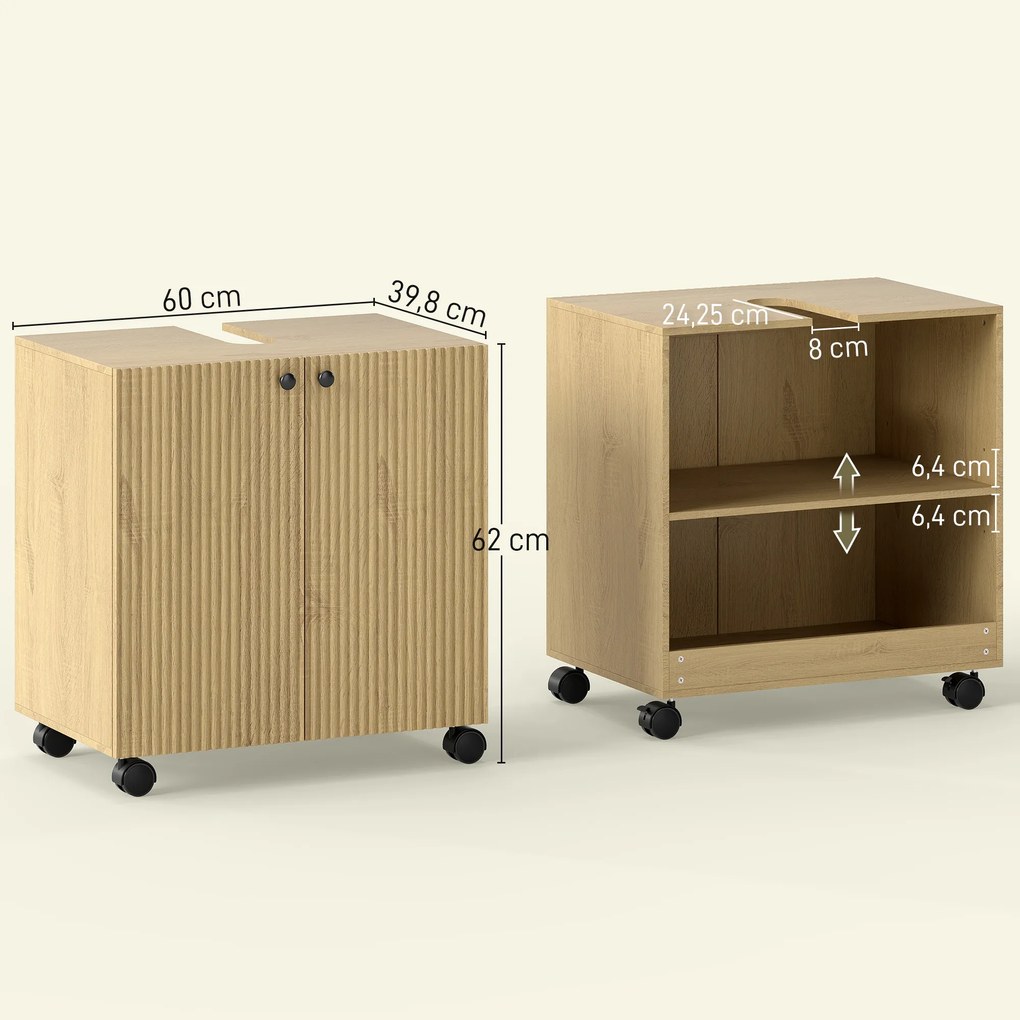 HOMCOM Szafka podumywalkowa do łazienki, 3-stopniowa półka, kółka, drewno