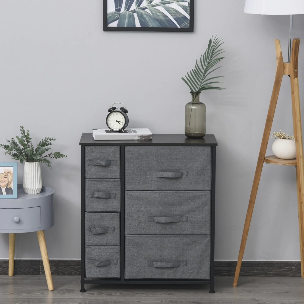 Homcom Szafka do Przechowywania 7 Szuflad Tekstylnych Metal Drewno Len Szara Wielofunkcyjna 635x30x71cm | Aosom PL